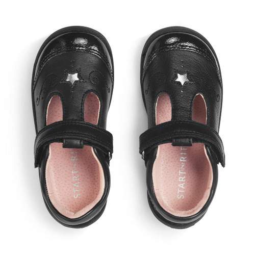 Start Rite Dazzle Black Leather/patent Girls Rip-tape T-bar First School Shoes