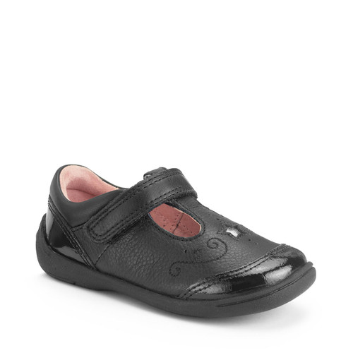 Start Rite Dazzle Black Leather/patent Girls Rip-tape T-bar First School Shoes