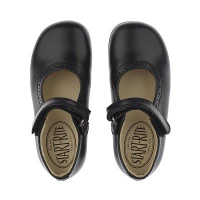 Start Rite Delphine Black Leather Girls Rip-tape Traditional School Shoes