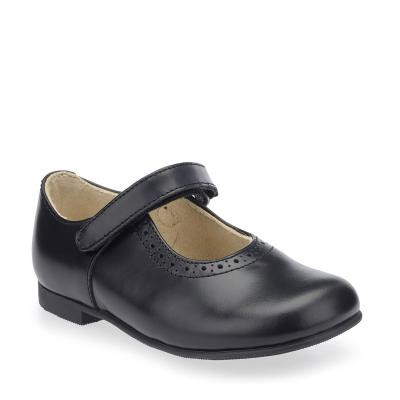 Start Rite Delphine Black Leather Girls Rip-tape Traditional School Shoes