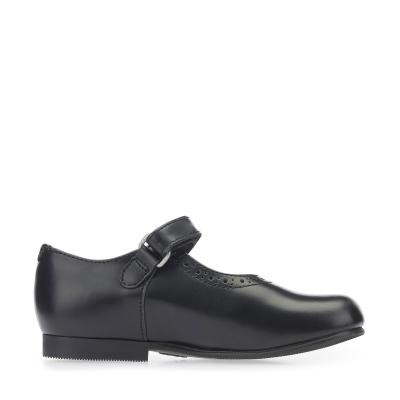 Start Rite Delphine Black Leather Girls Rip-tape Traditional School Shoes