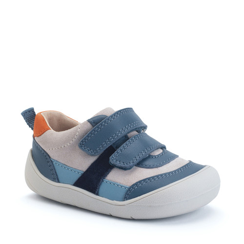 Start Rite Duel Denim Blue Multi Leather/nubuck Casual Rip-tape First Walking Trainers