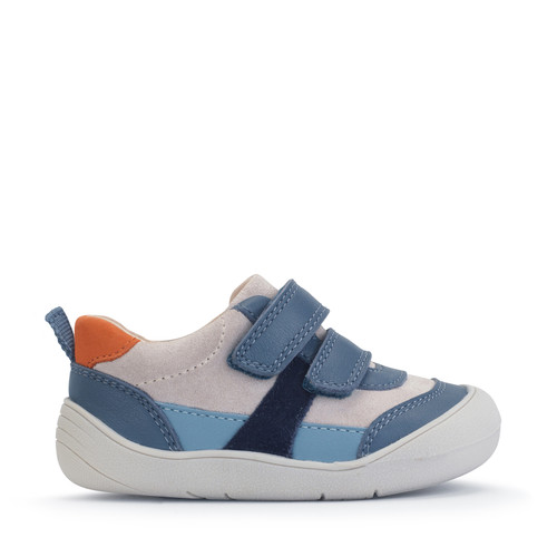 start rite Duel Denim blue multi leather/nubuck casual rip-tape first walking trainers
