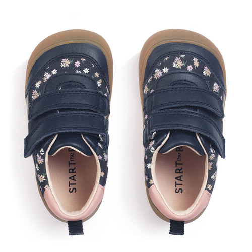 Start Rite Duel Navy Floral Nubuck/leather Casual Rip-tape First Walking Trainers