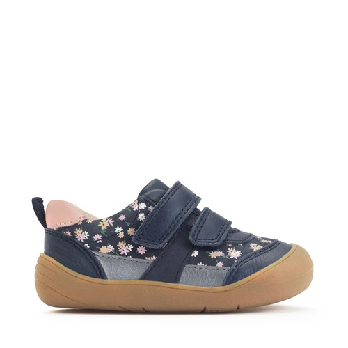 start rite Duel Navy floral nubuck/leather casual rip-tape first walking trainers