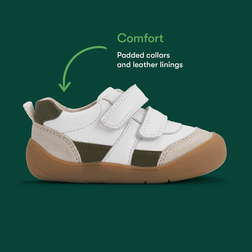 Start Rite Duel White Leather Khaki Casual Rip-tape First Walking Trainers