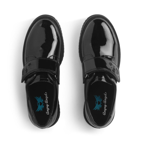 Start Rite Elevate Black Patent Girls Rip-tape Closed Angry Angels School Shoes