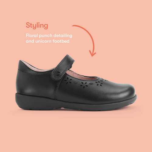 Start Rite Emily Black Leather Girls Rip-tape School Shoes
