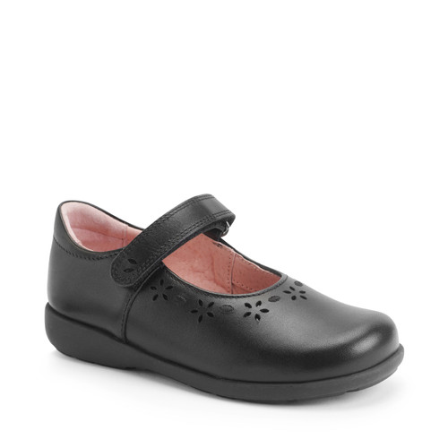 Start Rite Emily Black Leather Girls Rip-tape School Shoes