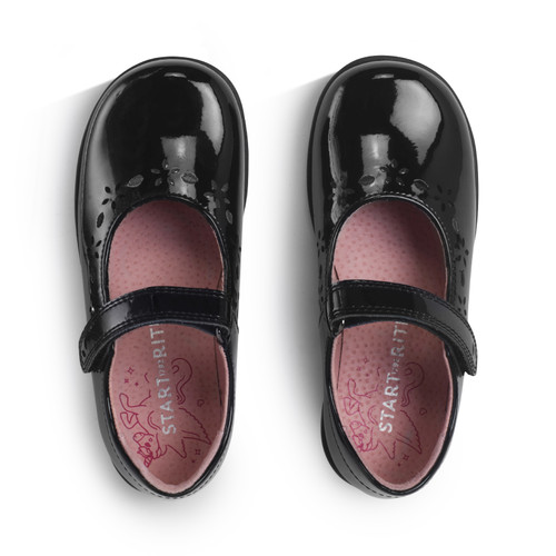 Start Rite Emily Black Patent Girls Rip-tape School Shoes