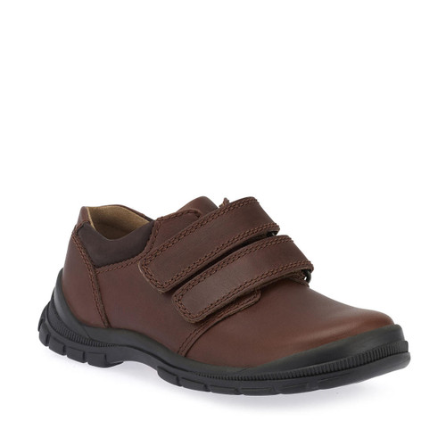 Start Rite Engineer Brown Leather Boys Rip-tape School Shoes