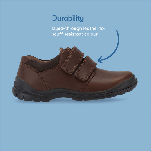 Start Rite Engineer Brown Leather Boys Rip-tape School Shoes