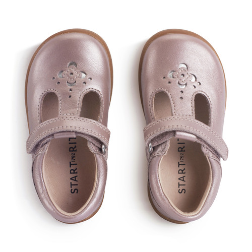 Start Rite Eternal Blush Pearlised Leather Girls Rip-tape T-bar First Walking Shoes