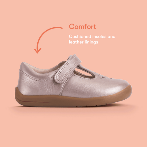 Start Rite Eternal Blush Pearlised Leather Girls Rip-tape T-bar First Walking Shoes
