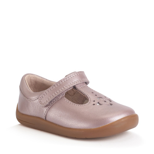 Start Rite Eternal Blush Pearlised Leather Girls Rip-tape T-bar First Walking Shoes
