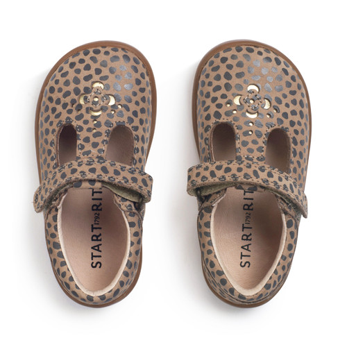 Start Rite Eternal Taupe Nubuck/splash Girls Rip-tape T-bar First Walking Shoes