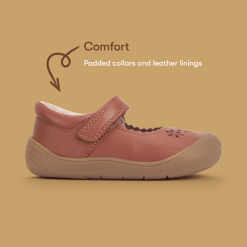 Start Rite Eva Tan Leather Girls Rip-tape Floral First Walking Shoes