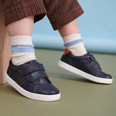 Start Rite Explore Navy Blue Leather Boys Rip-tape Pre-school Shoes