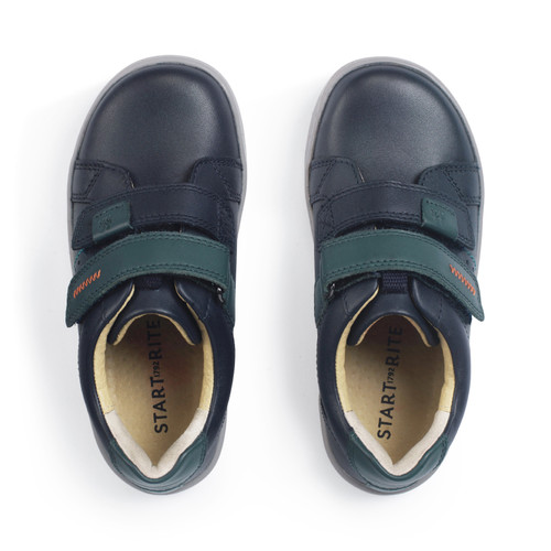 Start Rite Explore Navy Blue/teal Leather Boys Riptape Pre-school Shoes