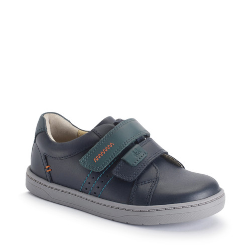 Start Rite Explore Navy Blue/teal Leather Boys Riptape Pre-school Shoes