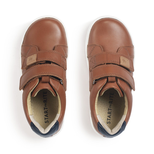 Start Rite Explore Tan/navy Leather Boys Riptape Pre-school Shoes