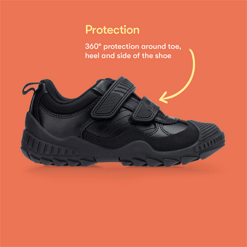 Start Rite Extreme Pri Black Leather Boys Tough Rip-tape School Shoes