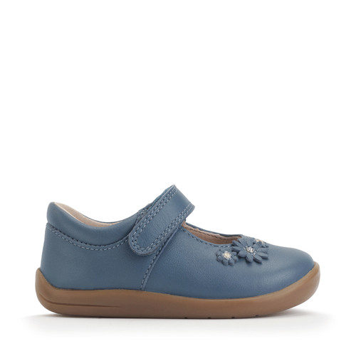 start rite Fairy Tale Denim blue leather girls rip-tape first walking shoes