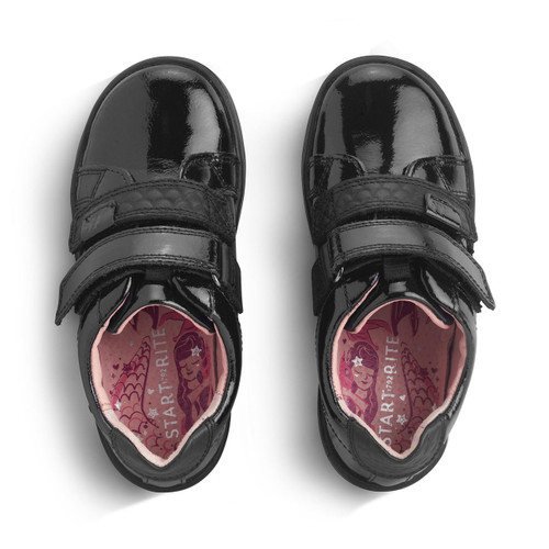 Start Rite Fantasy Black Patent Girls Rip-tape First School Shoes