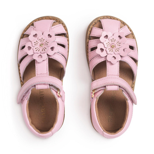 Start Rite Flora Pale Pink Leather Girls Rip-tape Sandals