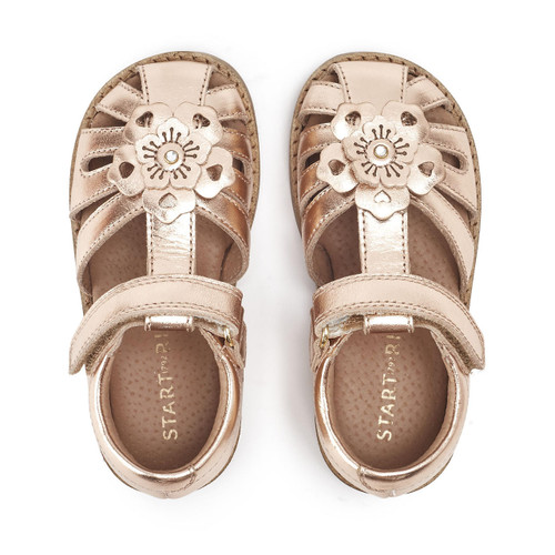 Start Rite Flora Rose Gold Metallic Leather Girls Rip-tape Sandals