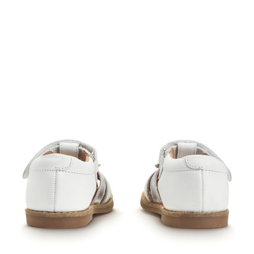 Start Rite Flora White/silver Leather Girls Rip-tape Sandals