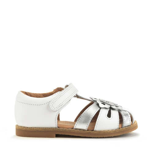 start rite Flora White/silver leather girls rip-tape sandals