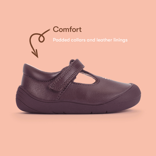 Start Rite Floret Burgundy Leather Girls Daisy Riptape First Walking Shoes