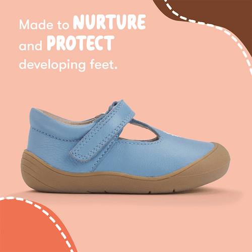 Start Rite Floret Cornflower Blue Leather Girls Riptape First Walking Shoes