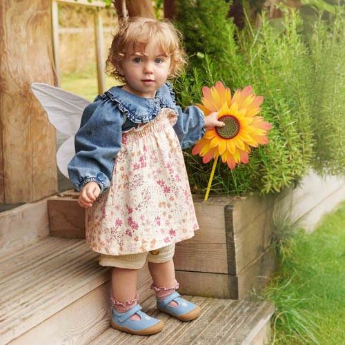 Start Rite Floret Cornflower Blue Leather Girls Riptape First Walking Shoes