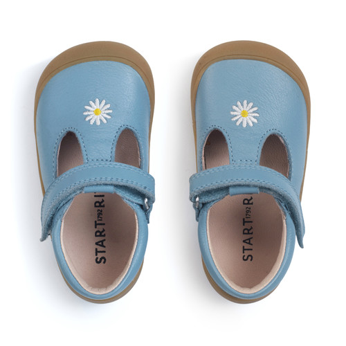 Start Rite Floret Cornflower Blue Leather Girls Riptape First Walking Shoes