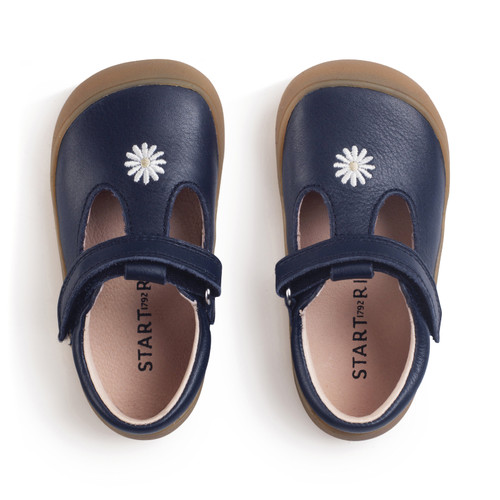 Start Rite Floret Navy Leather Girls Daisy Riptape First Walking Shoes