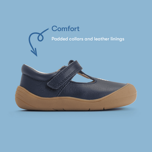 Start Rite Floret Navy Leather Girls Daisy Riptape First Walking Shoes