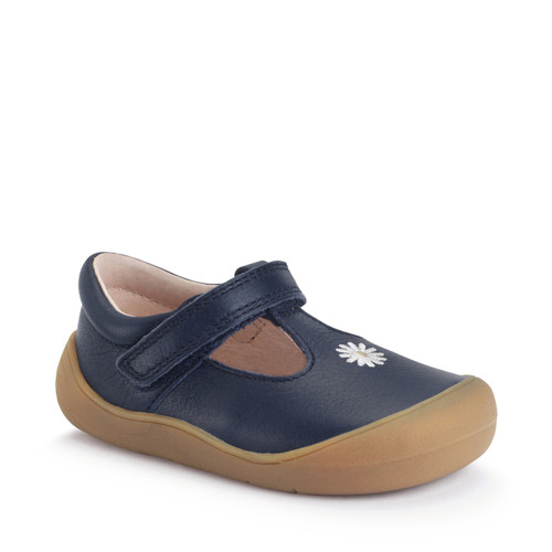 Start Rite Floret Navy Leather Girls Daisy Riptape First Walking Shoes
