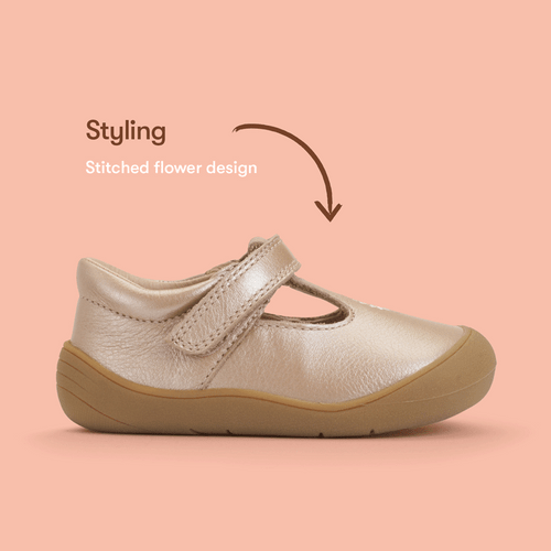 Start Rite Floret Taupe Pearlised Leather Girls Riptape First Walking Shoes