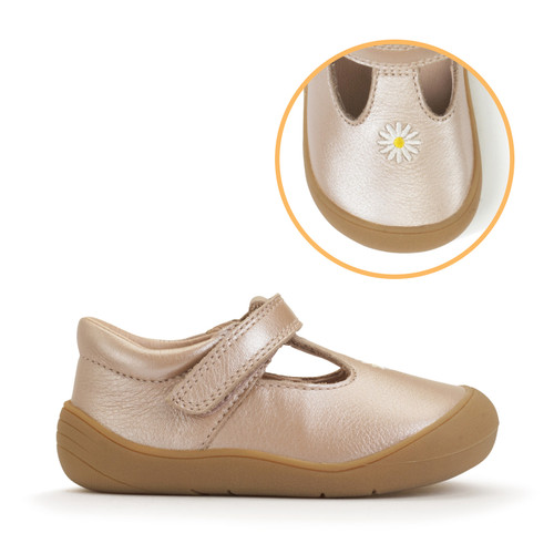 start rite Floret Taupe pearlised leather girls riptape first walking shoes