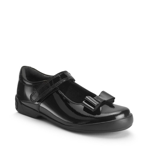 Start Rite Flourish Black Patent Girls Rip-tape Bow School Shoes
