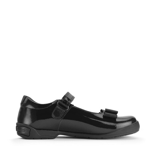 Start Rite Flourish Black Patent Girls Rip-tape Bow School Shoes