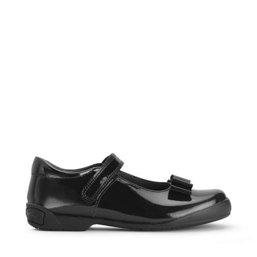start rite Flourish Black patent girls rip-tape bow school shoes