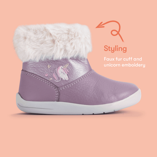 Start Rite Flurry Mauve Leather Unicorn Girls Zip-up First Ankle Boots