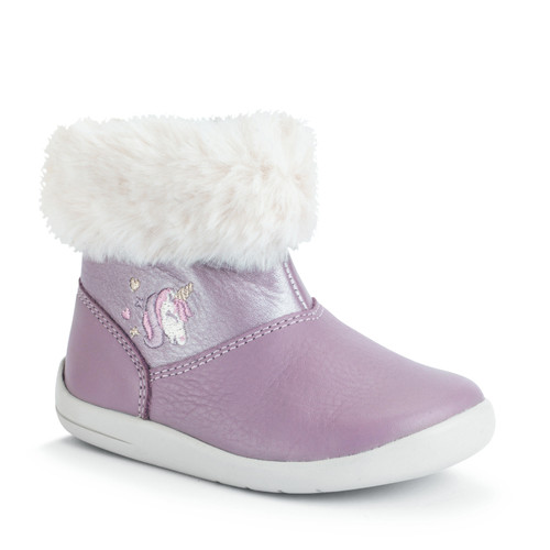 Start Rite Flurry Mauve Leather Unicorn Girls Zip-up First Ankle Boots