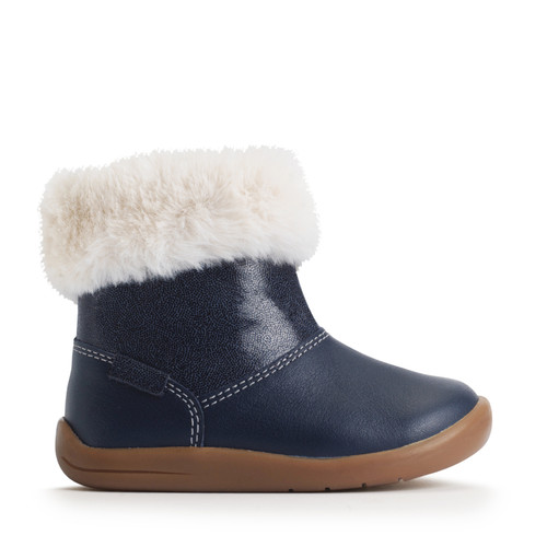 start rite Flurry Navy leather girls zip-up fur first ankle boots