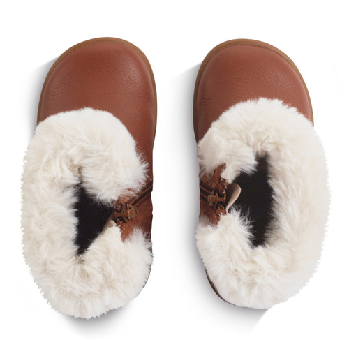 Start Rite Flurry Tan Leather/ Suede Girls Zip-up Fur First Ankle Boots