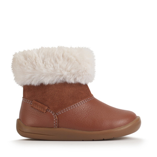 start rite Flurry Tan leather/ suede girls zip-up fur first ankle boots