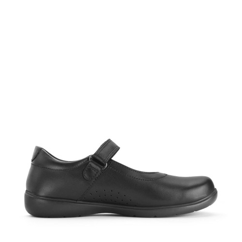 Start Rite Glisten Black Leather Girls Rip-tape School Shoes